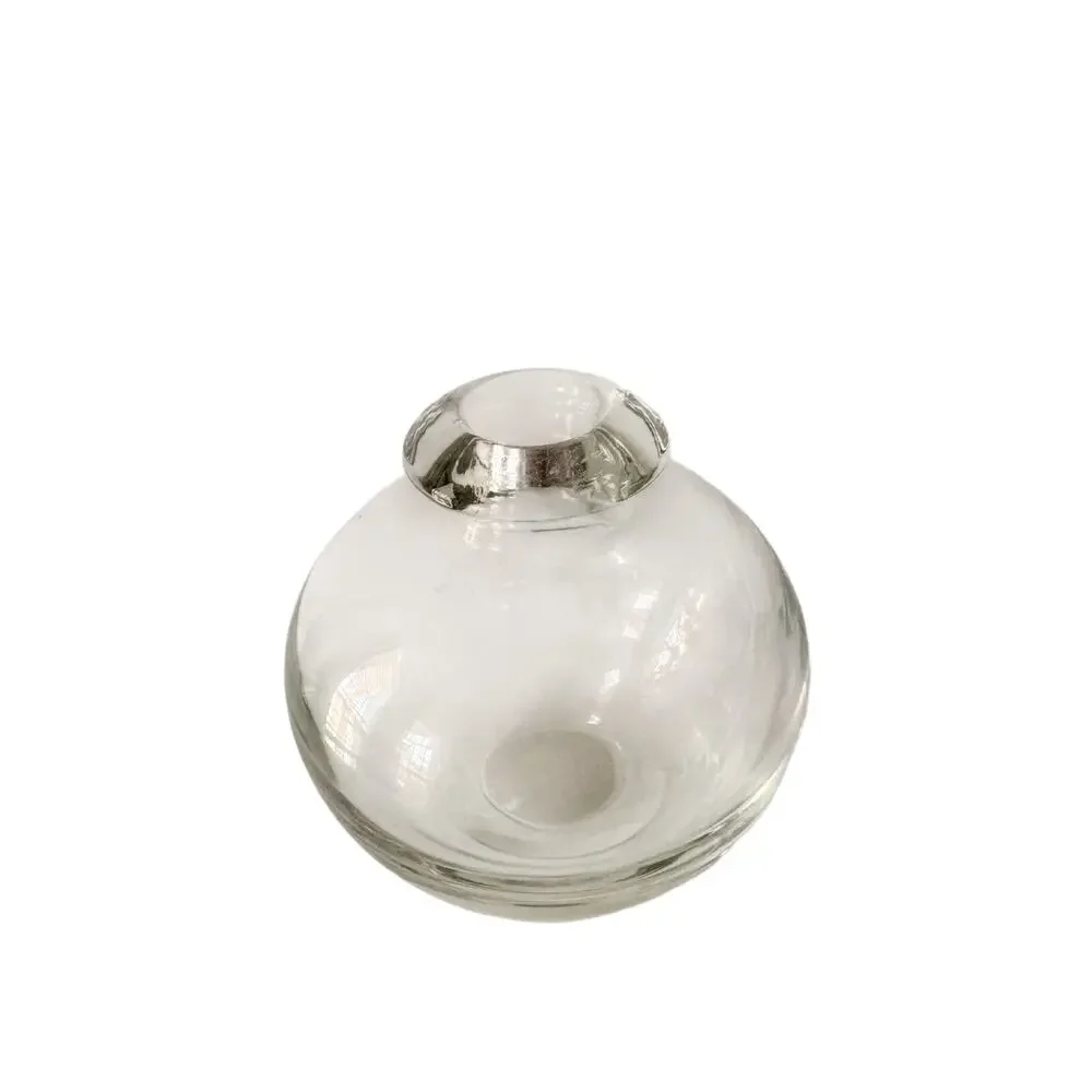 Vintage Heavy Clear Art Glass Round Pot Belly Bud Vase Hand Blown 5.5”